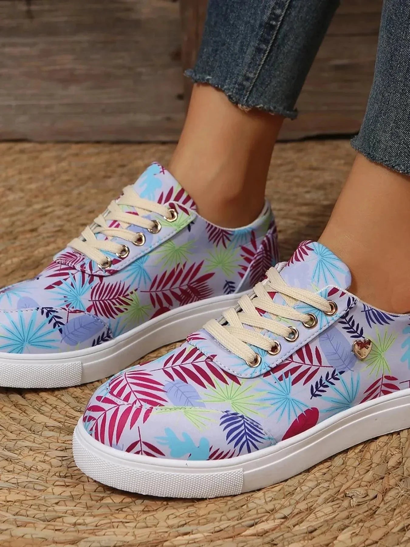 Tropical Leaf Print Canvas Sneakers - VILLA FASHION