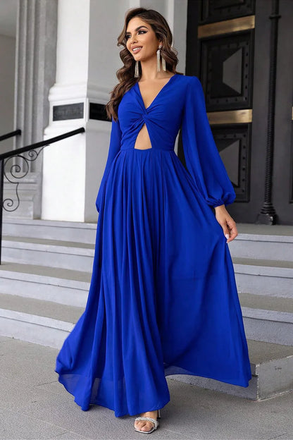 Twist Front Cutout Long Sleeve Dress - VILLA FASHION