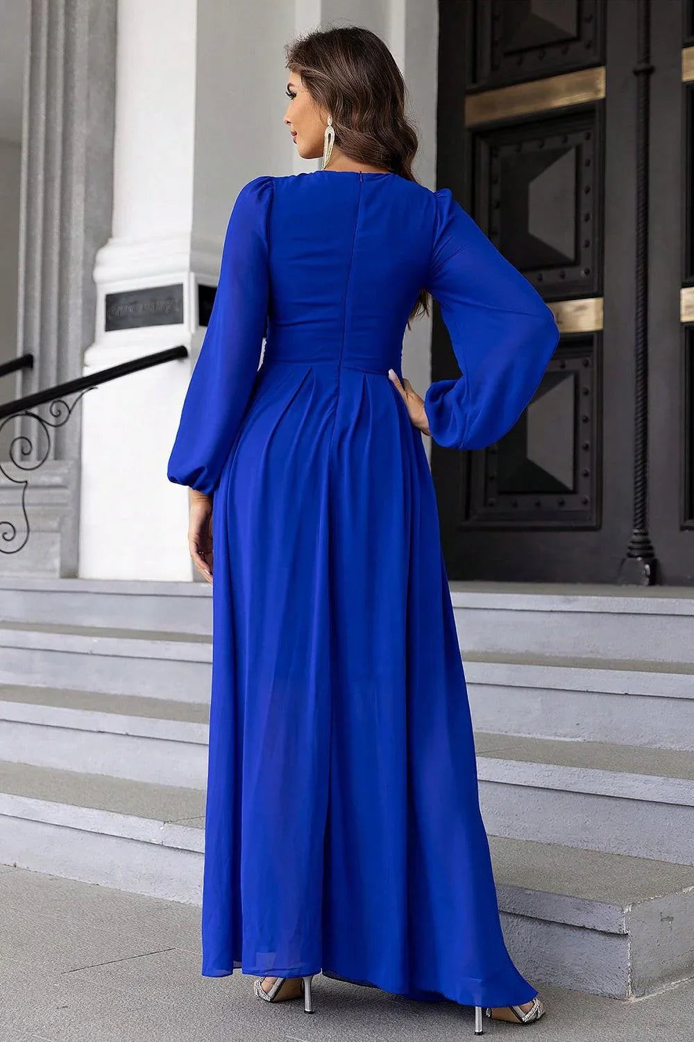 Twist Front Cutout Long Sleeve Dress - VILLA FASHION