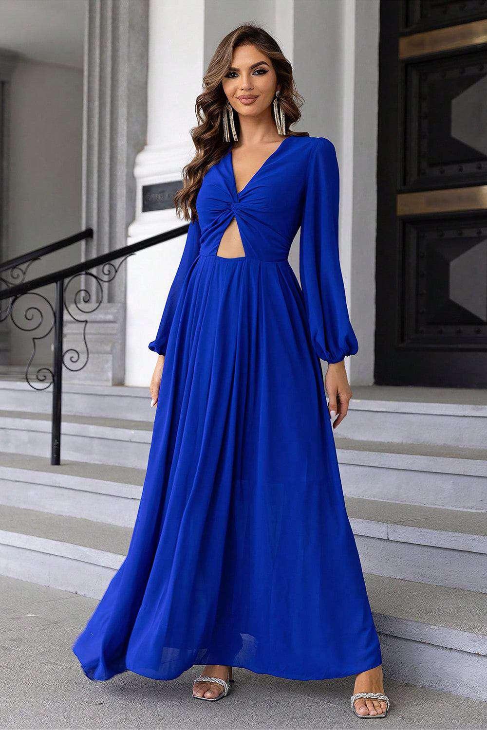Twist Front Cutout Long Sleeve Dress - VILLA FASHION
