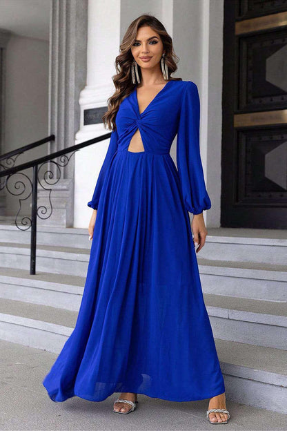 Twist Front Cutout Long Sleeve Dress - VILLA FASHION