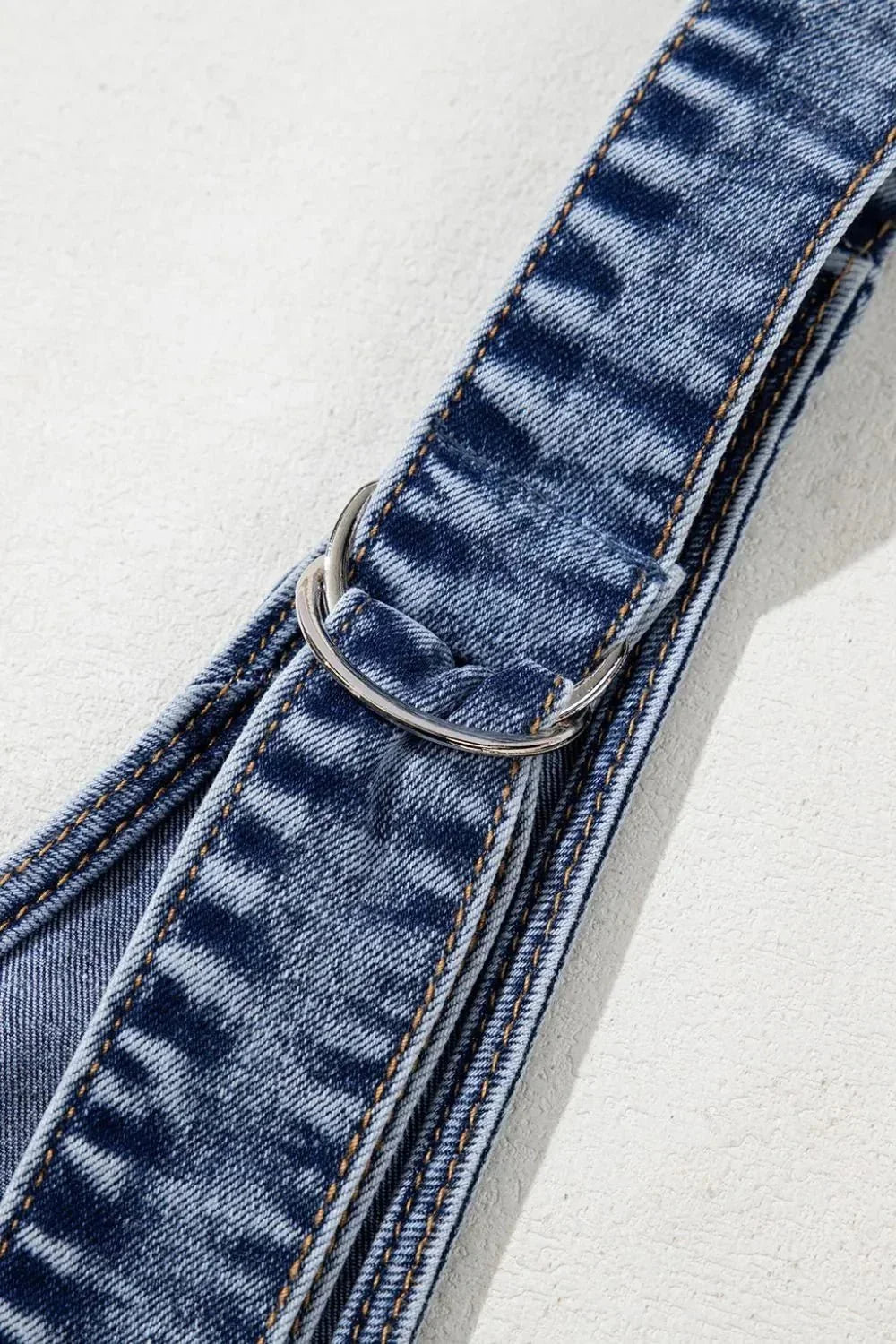 U Neck Patched Pocket Denim Overalls - VILLA FASHION