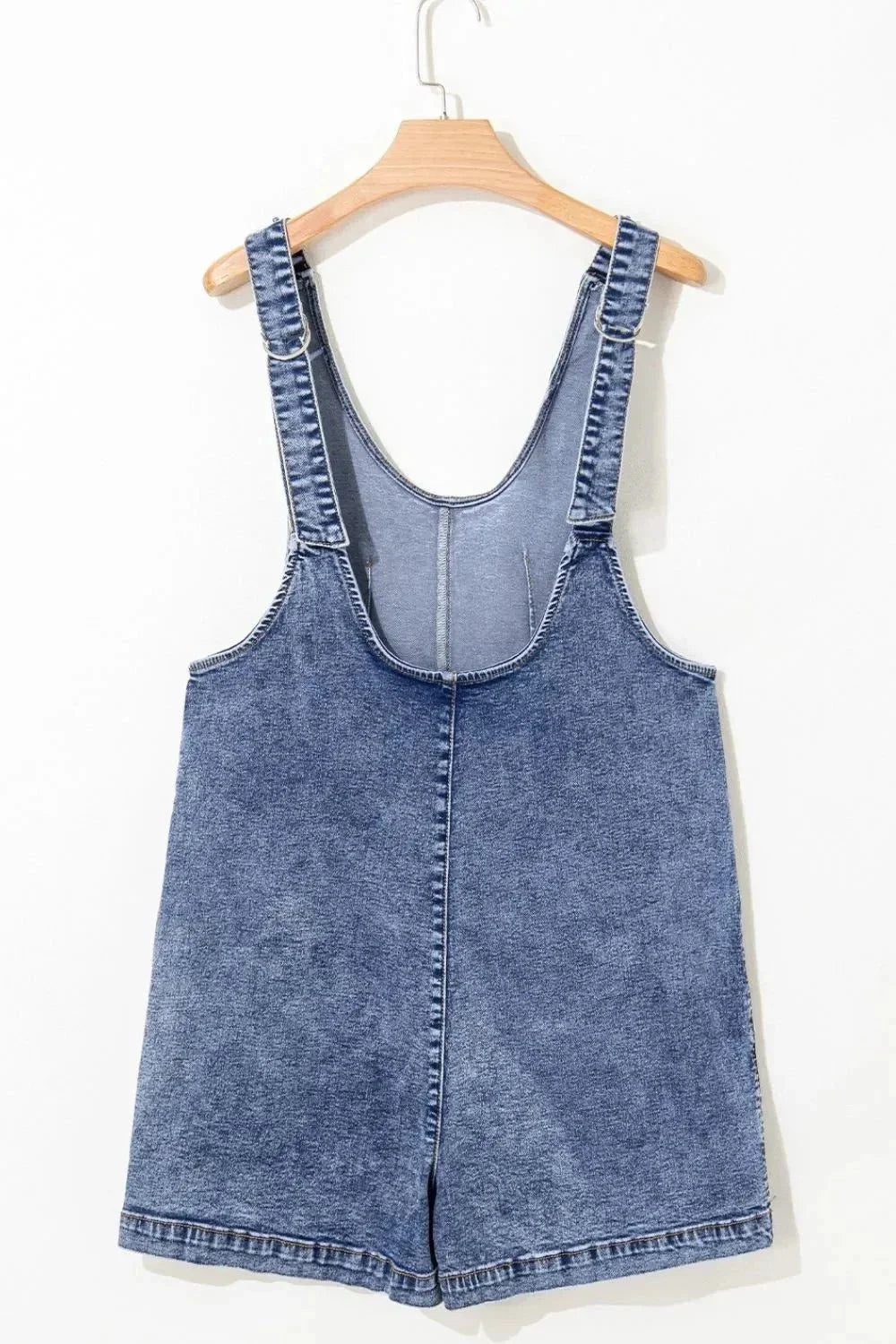 U Neck Patched Pocket Denim Overalls - VILLA FASHION