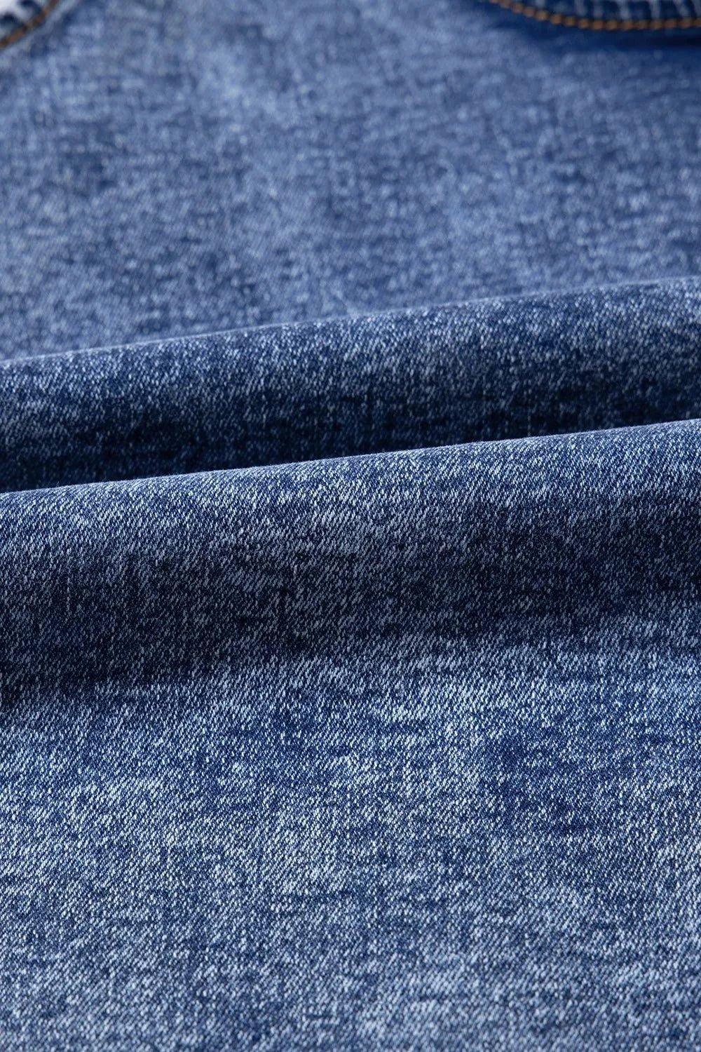 U Neck Patched Pocket Denim Overalls - VILLA FASHION