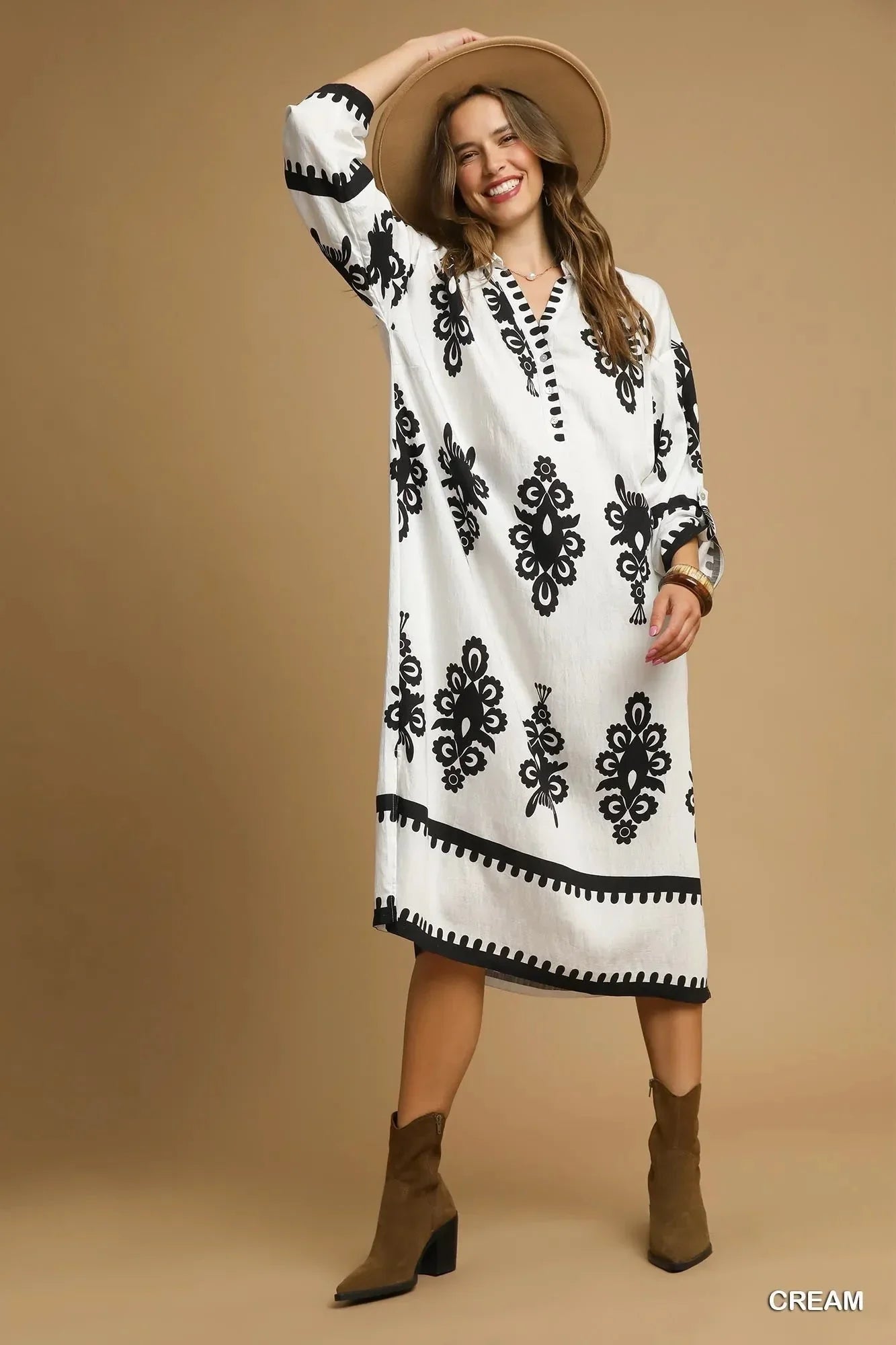 Umgee Abstract Print Midi Dress - VILLA FASHION