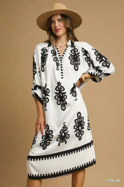 Umgee Abstract Print Midi Dress - VILLA FASHION