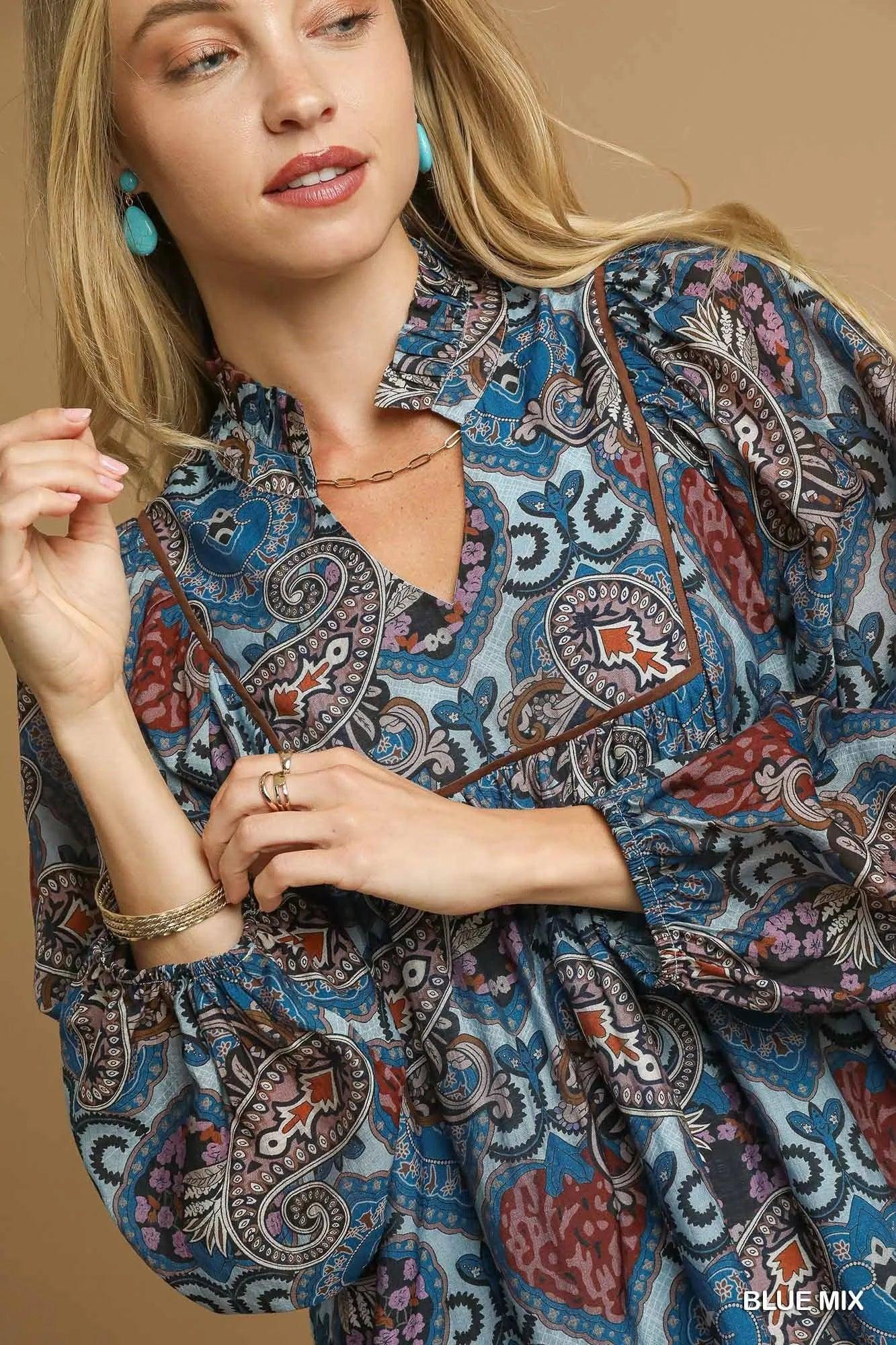 Umgee Boho Mix Paisley Babydoll Dress - VILLA FASHION