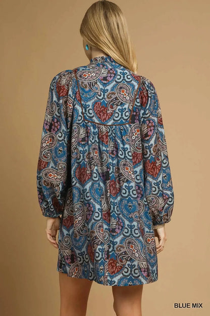 Umgee Boho Mix Paisley Babydoll Dress - VILLA FASHION