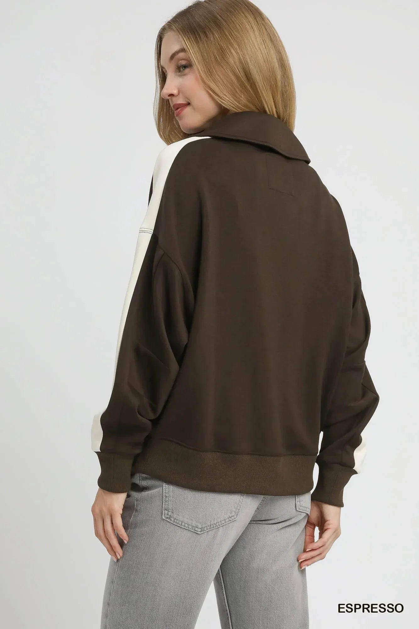 Umgee Color Block Polo Sweatshirt - VILLA FASHION