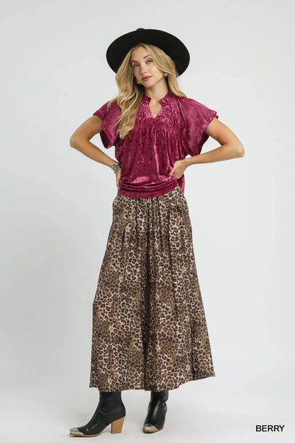 Umgee Crushed Velvet Pleated Blouse - VILLA FASHION