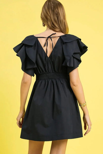 Umgee Double Ruffle Sleeve Fit and Flare Dress - VILLA FASHION