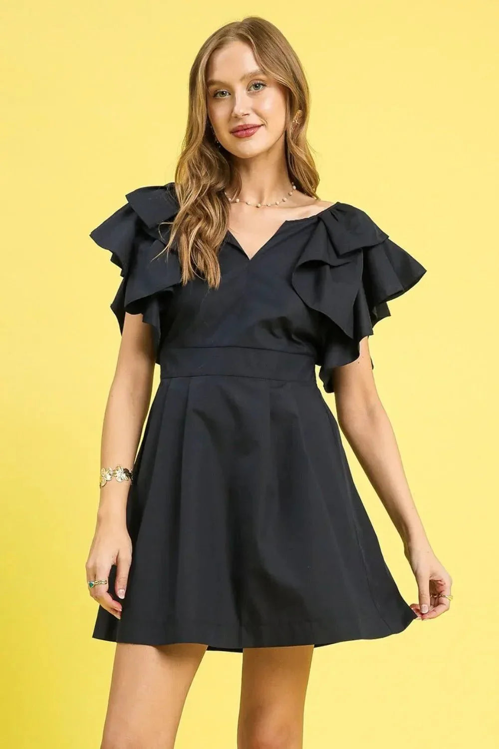 Umgee Double Ruffle Sleeve Fit and Flare Dress - VILLA FASHION