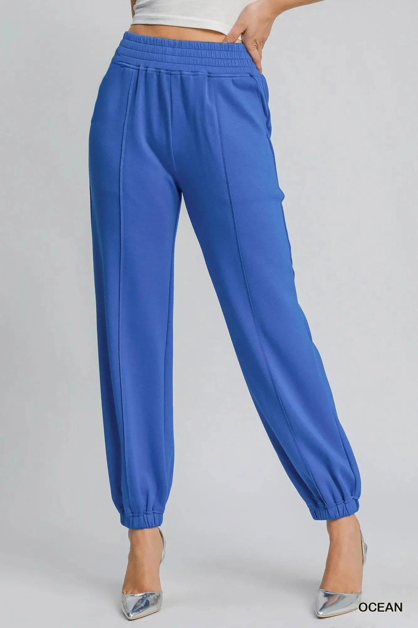 Umgee Drawstring Jogger Pants with Front Seam Detail - VILLA FASHION