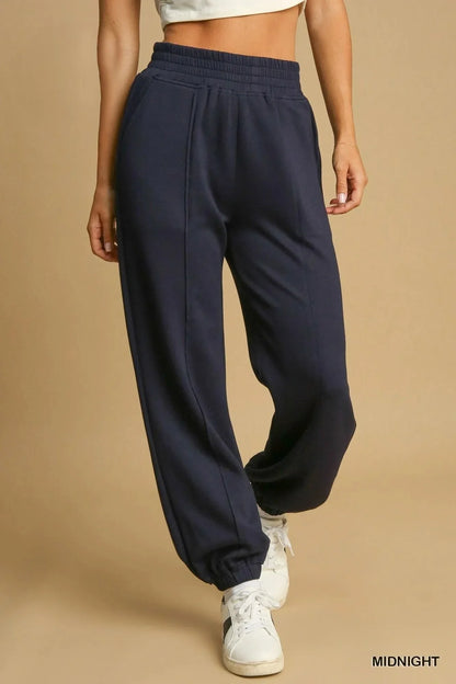 Umgee Drawstring Jogger Pants with Front Seam Detail - VILLA FASHION