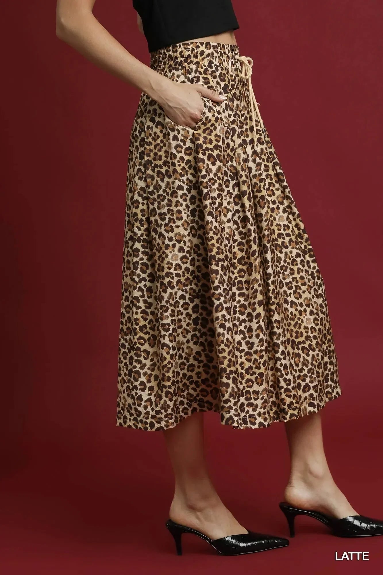 Umgee Drawstring Leopard Midi Skirt - VILLA FASHION
