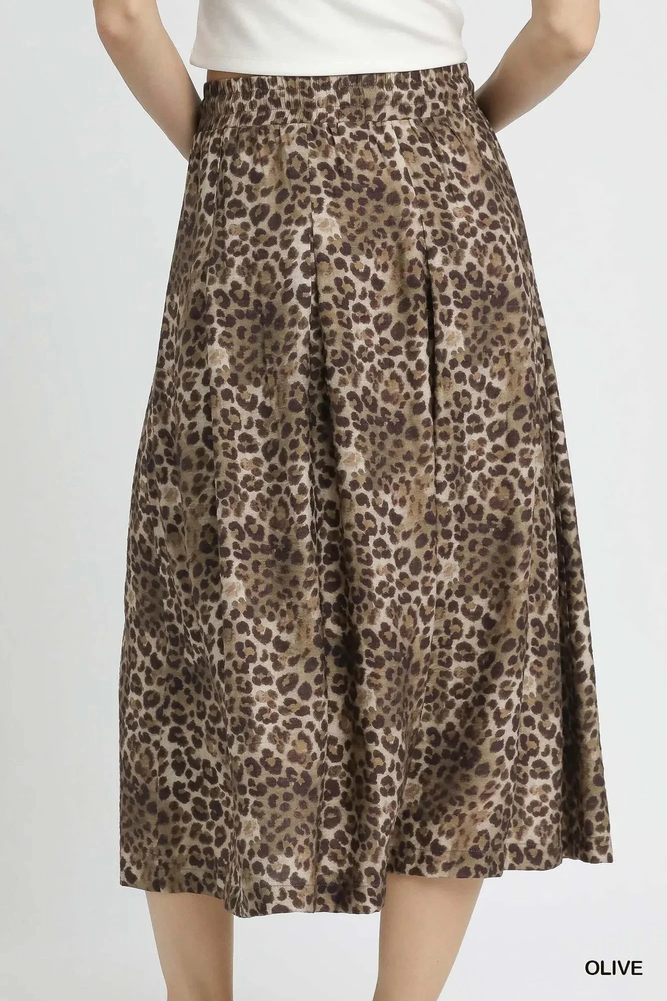 Umgee Drawstring Leopard Midi Skirt - VILLA FASHION