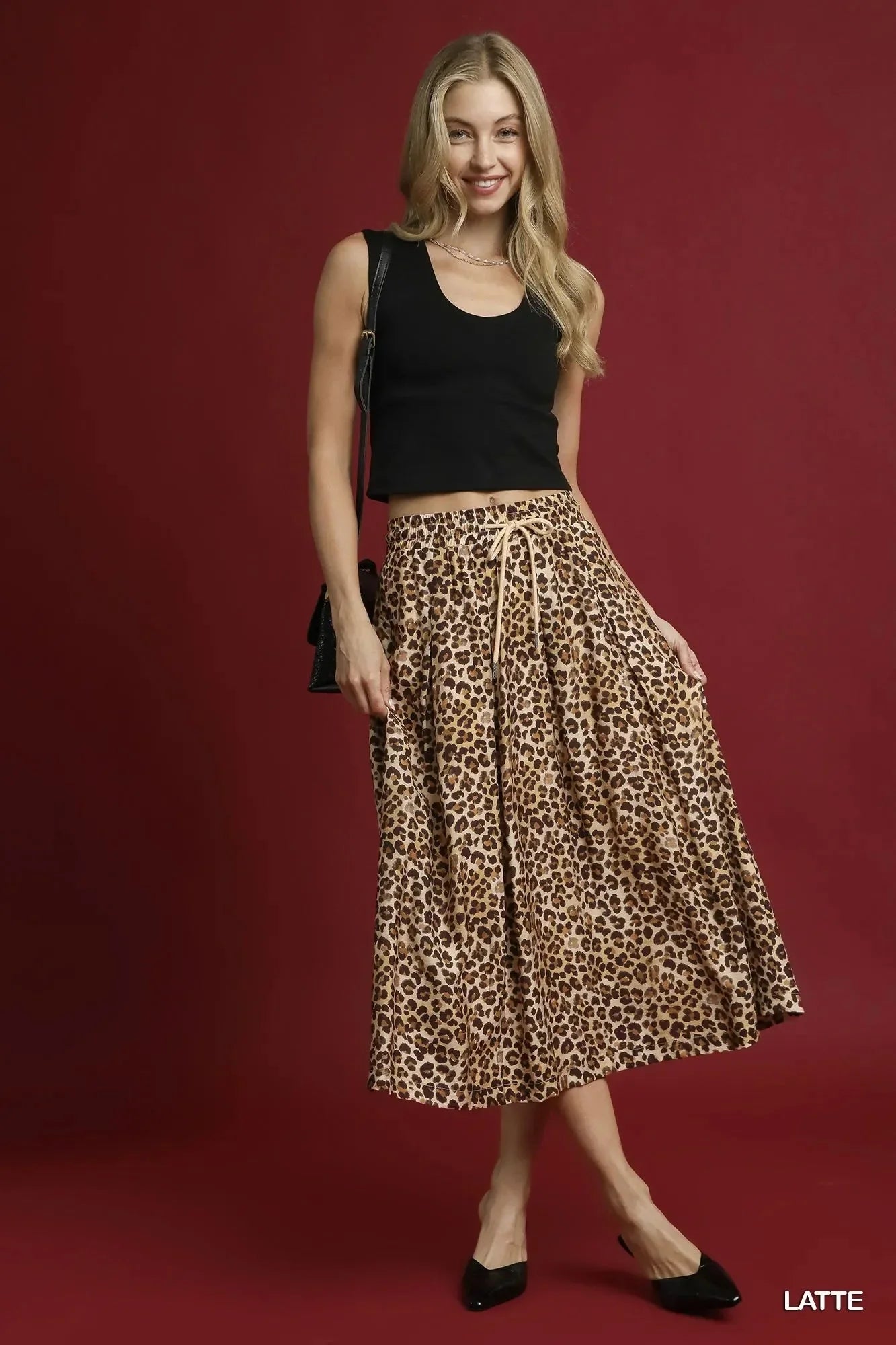 Umgee Drawstring Leopard Midi Skirt - VILLA FASHION