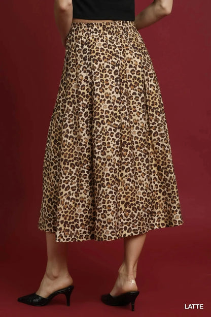 Umgee Drawstring Leopard Midi Skirt - VILLA FASHION