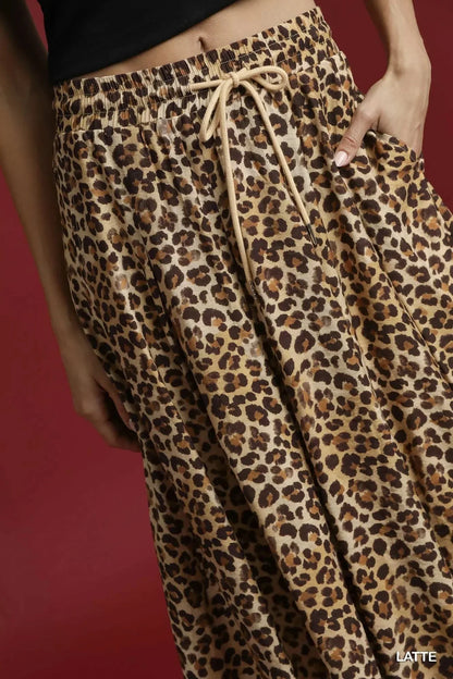 Umgee Drawstring Leopard Midi Skirt - VILLA FASHION