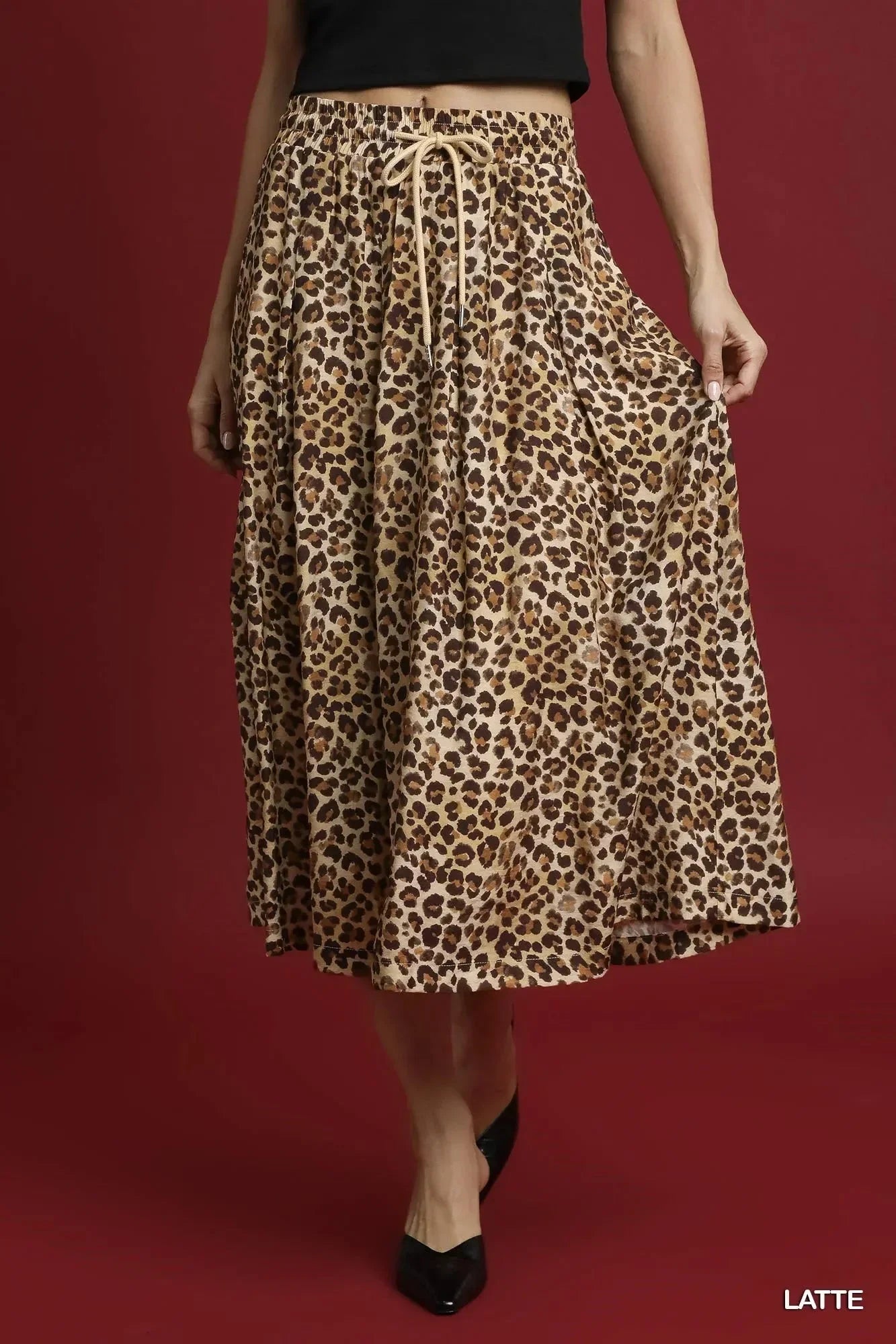 Umgee Drawstring Leopard Midi Skirt - VILLA FASHION