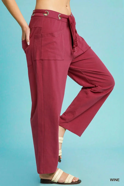 Umgee Drawstring Wide Leg Casual Pants - VILLA FASHION