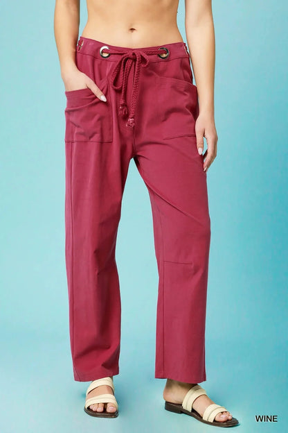 Umgee Drawstring Wide Leg Casual Pants - VILLA FASHION