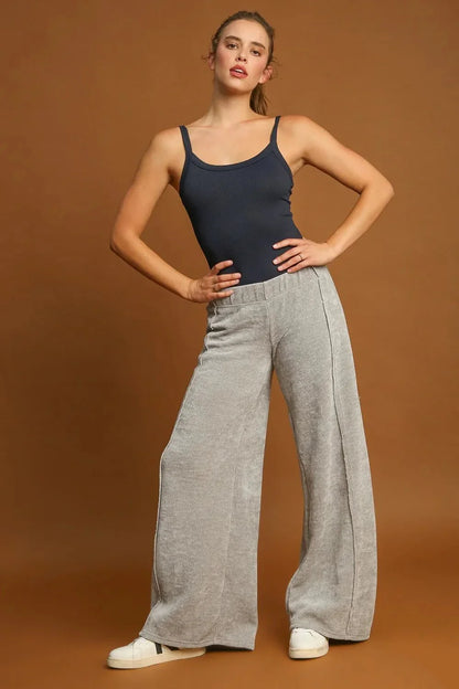Umgee Elastic Waist Wide Leg Pants - VILLA FASHION