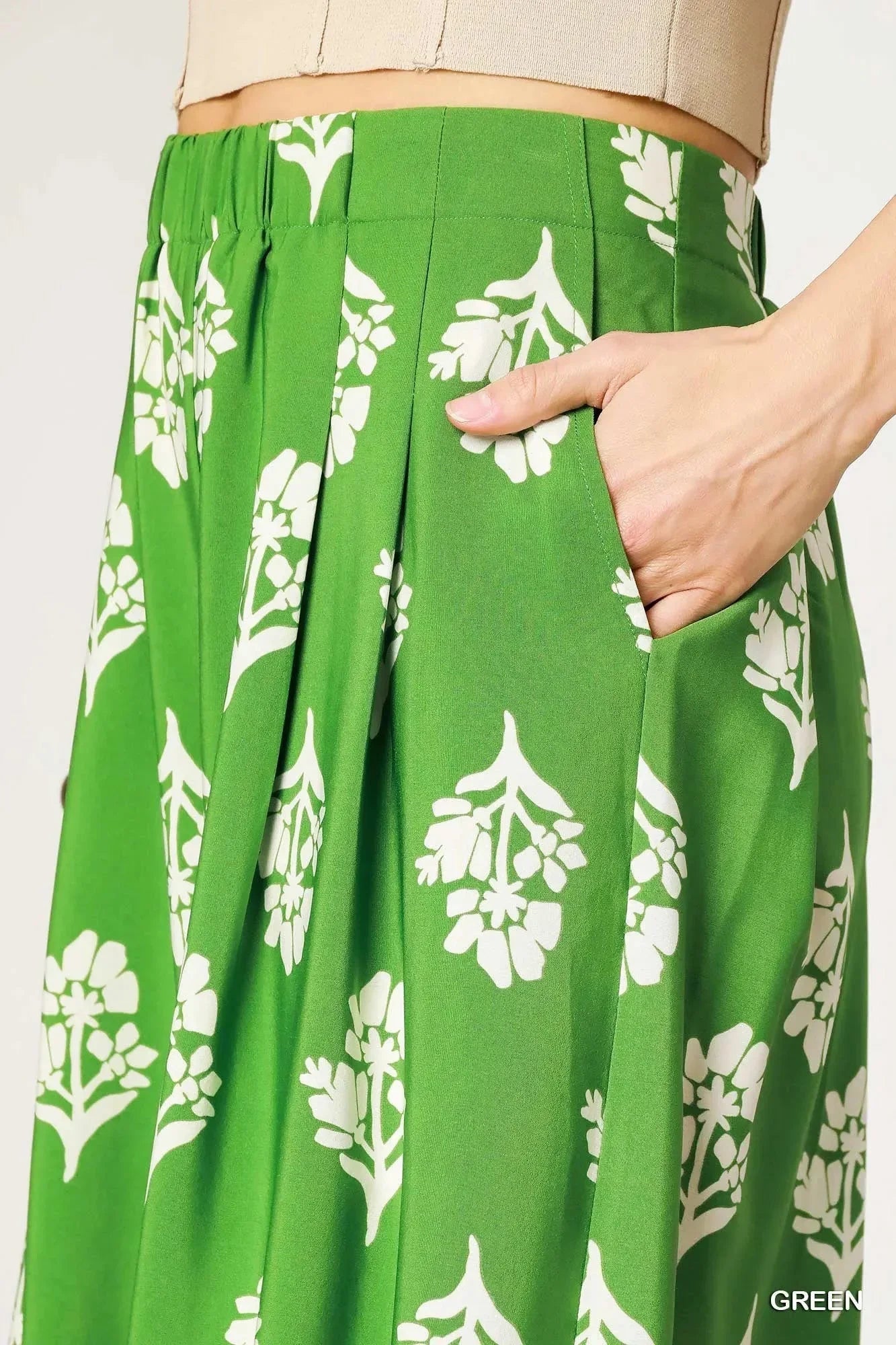 Umgee Floral Pleated Wide - Leg Pants - VILLA FASHION