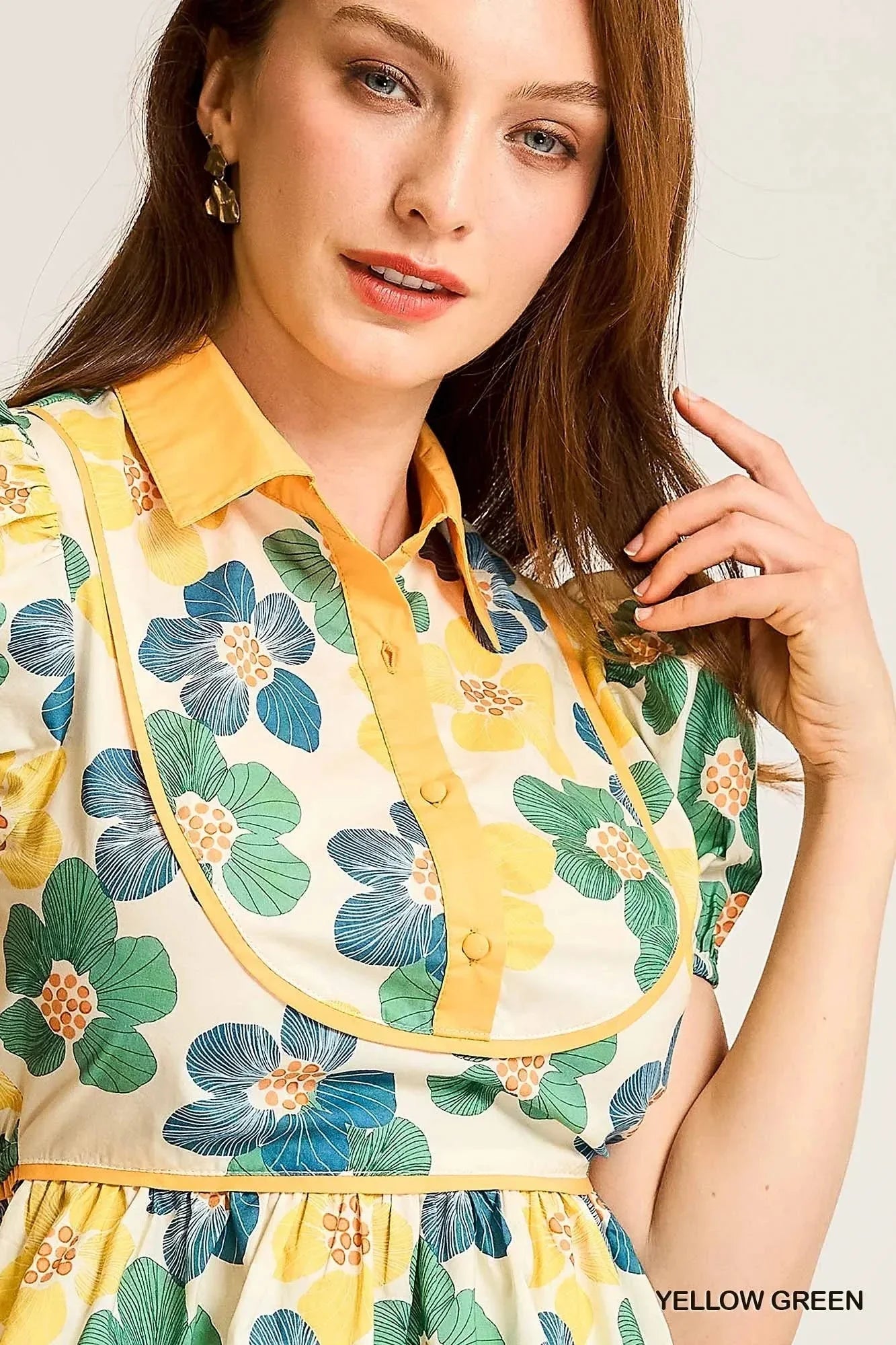 Umgee Floral Print Puff Sleeve Cropped Blouse - VILLA FASHION