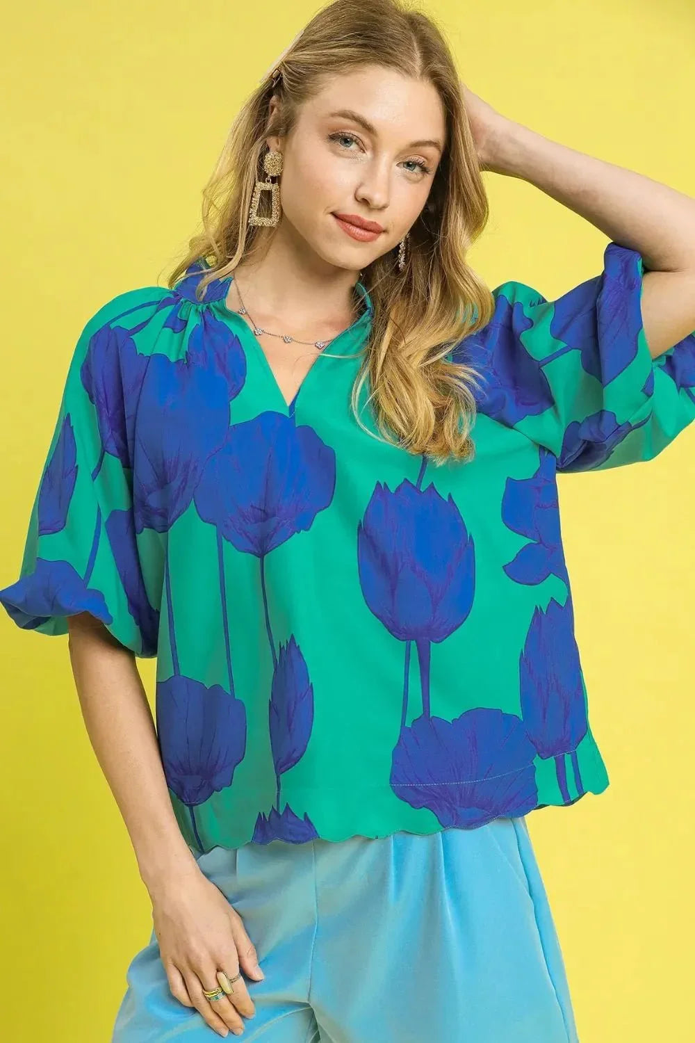 Umgee Floral Print Relaxed Fit Summer Blouse - VILLA FASHION