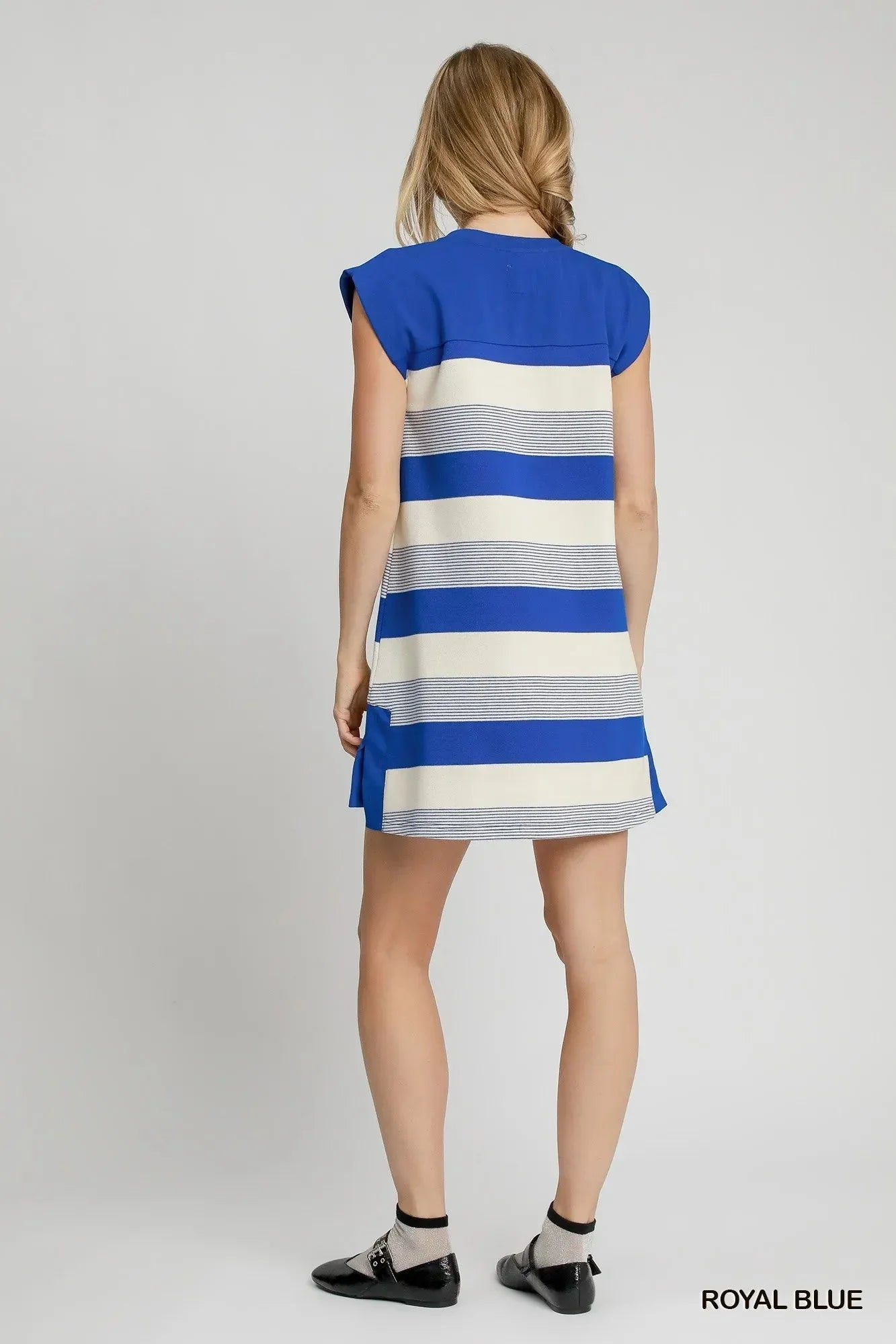 Umgee French Terry Side Slit Striped Mini Dress - VILLA FASHION