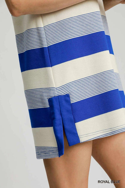 Umgee French Terry Side Slit Striped Mini Dress - VILLA FASHION