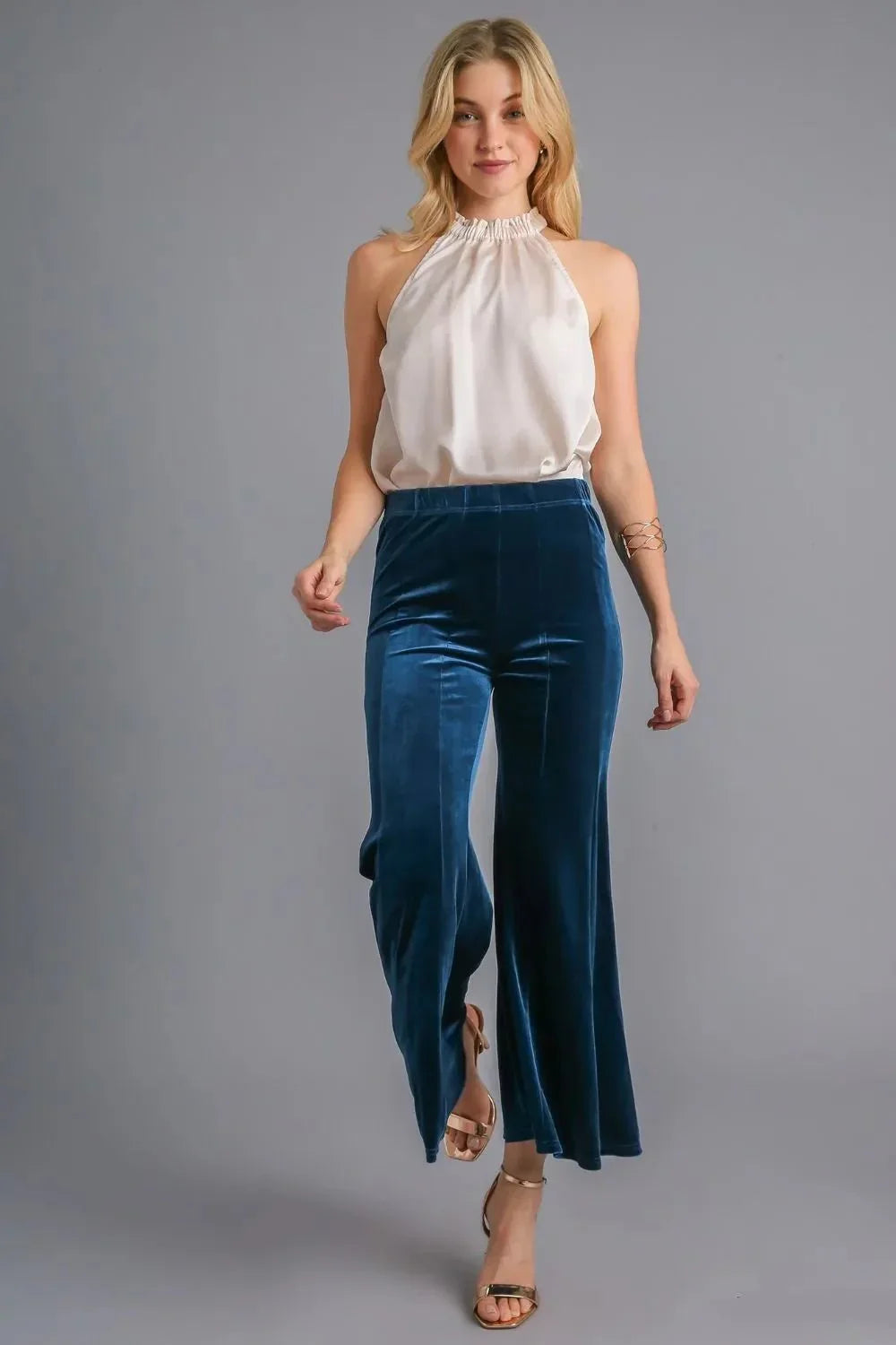 Umgee High Rise Elastic Waist Flare Pants - VILLA FASHION