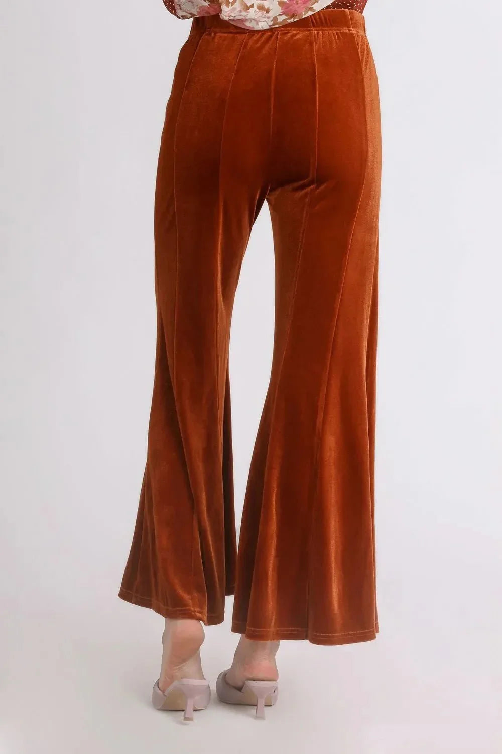 Umgee High Rise Elastic Waist Flare Pants - VILLA FASHION