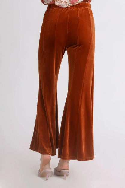 Umgee High Rise Elastic Waist Flare Pants - VILLA FASHION