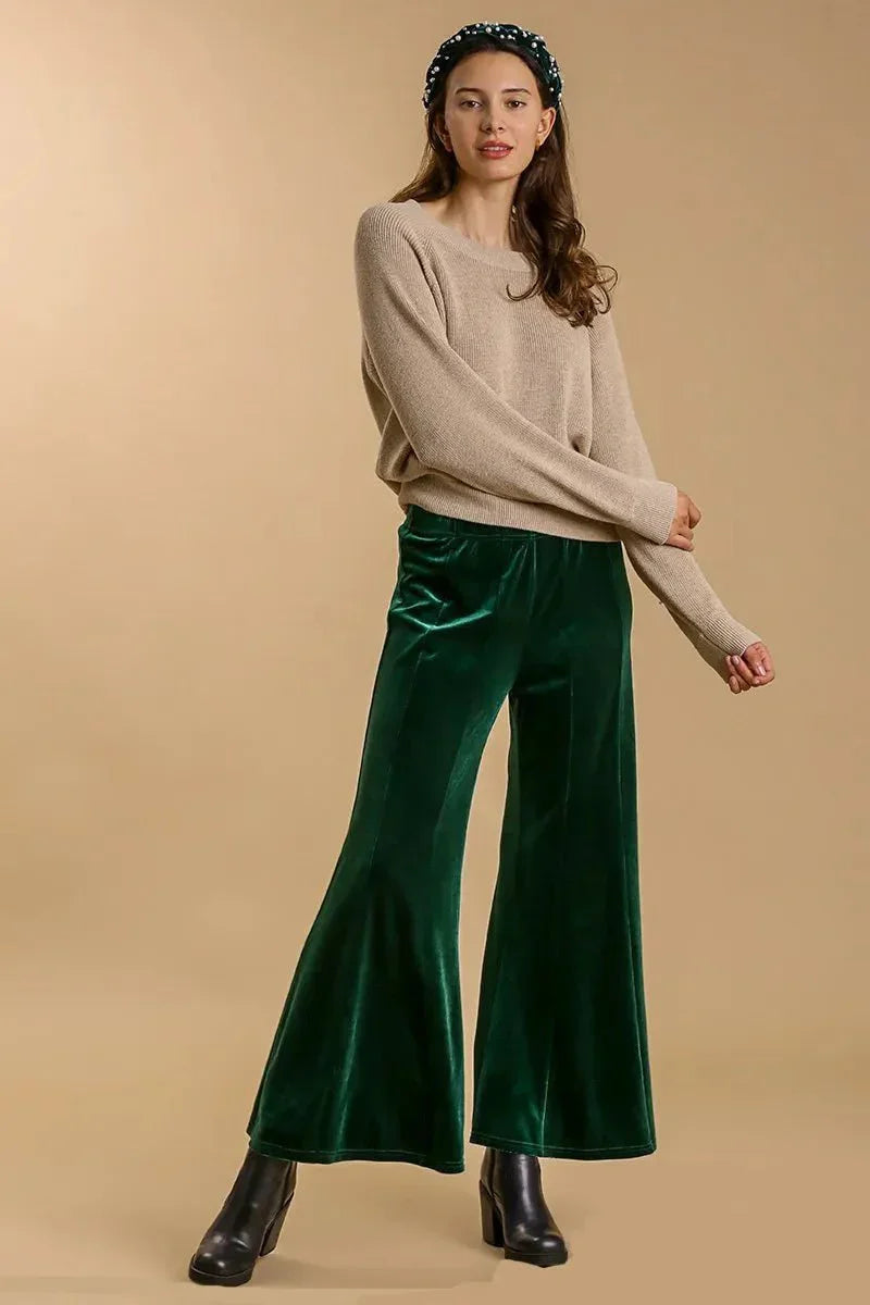 Umgee High Rise Elastic Waist Flare Pants - VILLA FASHION