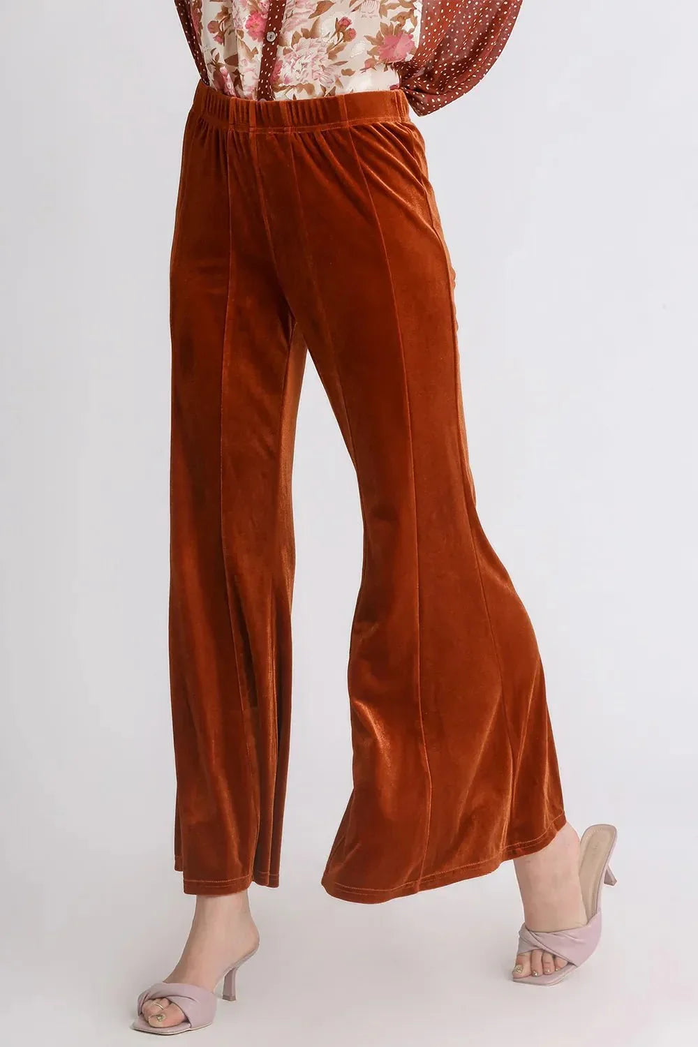 Umgee High Rise Elastic Waist Flare Pants - VILLA FASHION