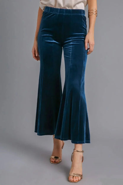 Umgee High Rise Elastic Waist Flare Pants - VILLA FASHION