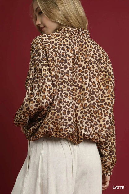 Umgee Leopard Print Balloon Sleeve Blouse - VILLA FASHION