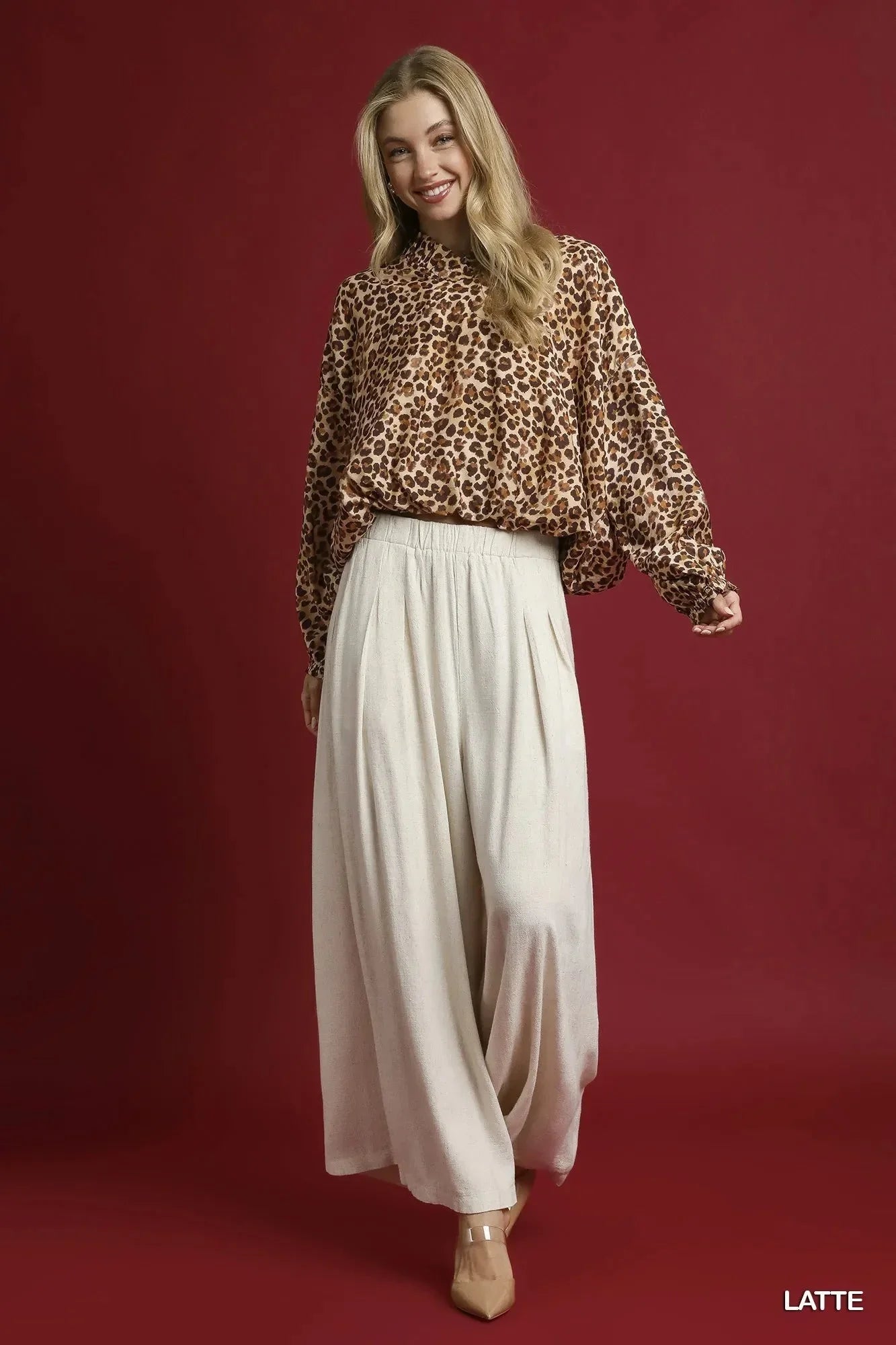 Umgee Leopard Print Balloon Sleeve Blouse - VILLA FASHION