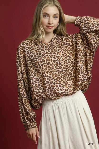 Umgee Leopard Print Balloon Sleeve Blouse - VILLA FASHION