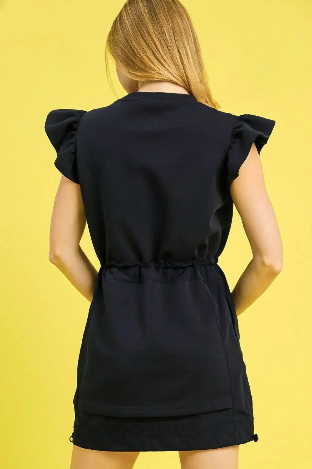 Umgee Luxe knit Ruffle Sleeve Drawstring Mini Dress - VILLA FASHION