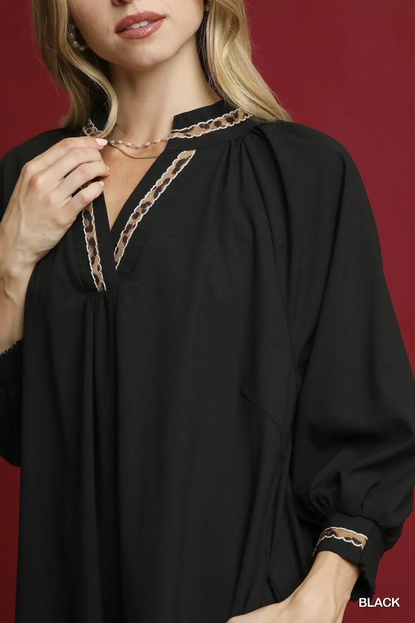 Umgee Notched Shift Dress with Trim Detail - VILLA FASHION