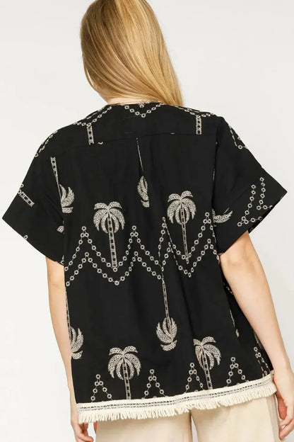 Umgee Open Front Embroidered Fringe Kimono - VILLA FASHION