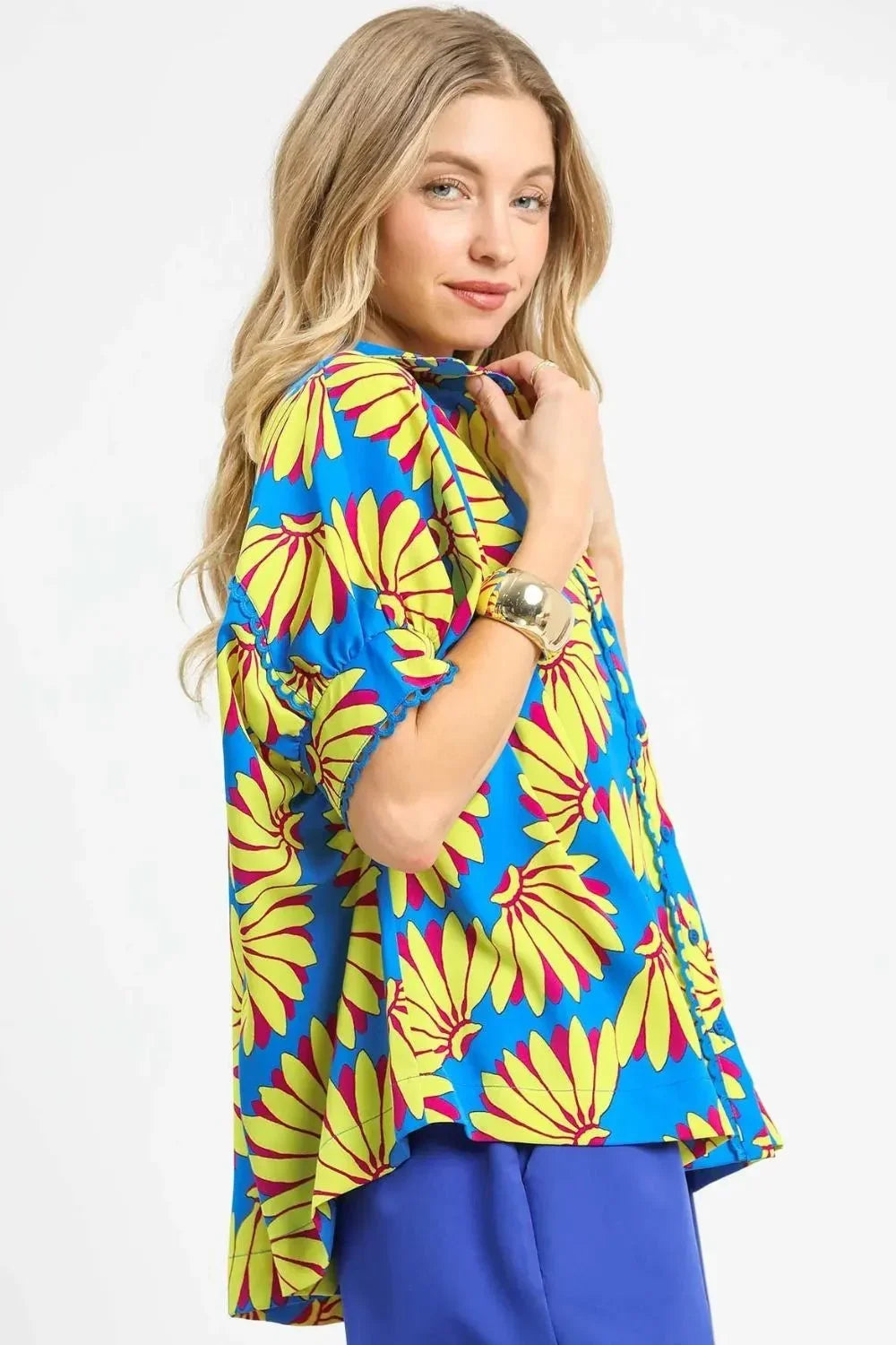 Umgee Printed Button - Up Relaxed Shirt - VILLA FASHION
