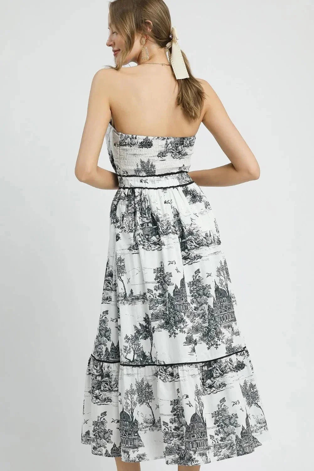 Umgee Printed Tiered Tube Midi Dress - VILLA FASHION