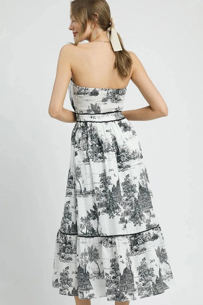 Umgee Printed Tiered Tube Midi Dress - VILLA FASHION