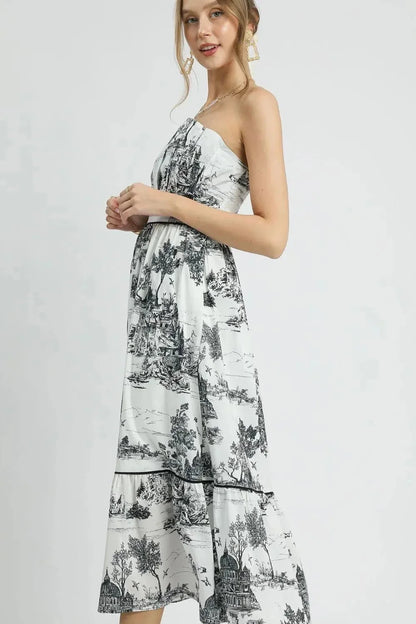 Umgee Printed Tiered Tube Midi Dress - VILLA FASHION