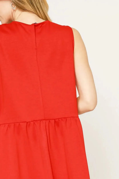 Umgee Round Neck Sleeveless Tank Dress with Pockets - VILLA FASHION