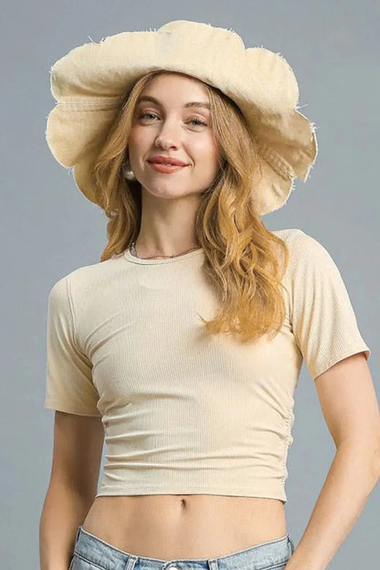 Umgee Ruched Round Neck Short Sleeve Crop T-Shirt - VILLA FASHION